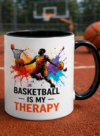 Basketball custom colourful graphic mug — black